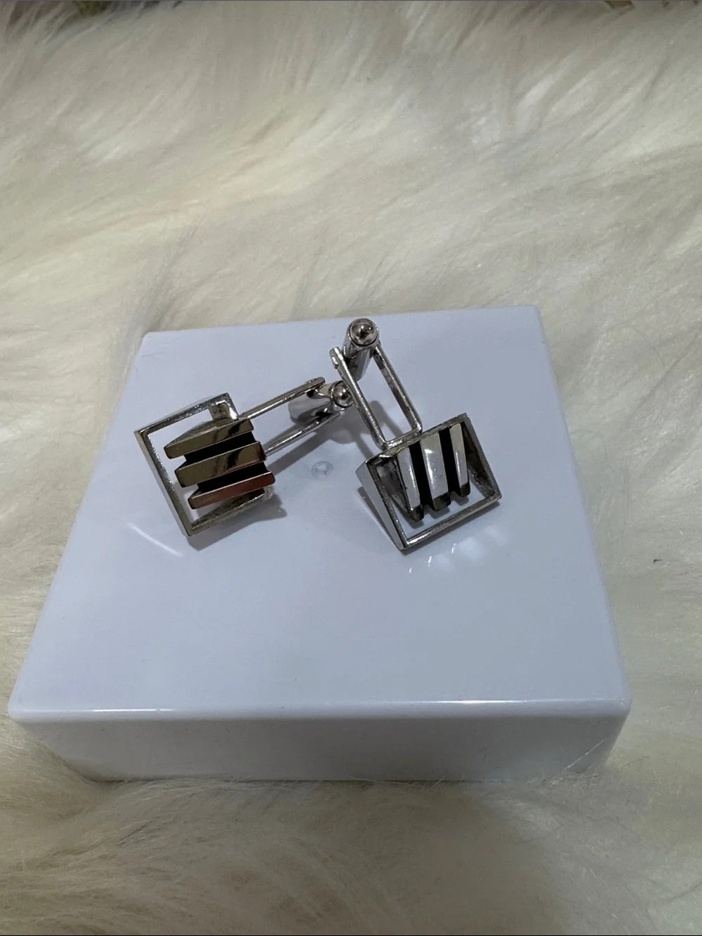 Classic Silver Geometric Cufflinks - Men Accessories